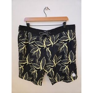 NWT Threadbare Swim Shorts Mens XL Black Tropical‎ Leaf Board Shorts